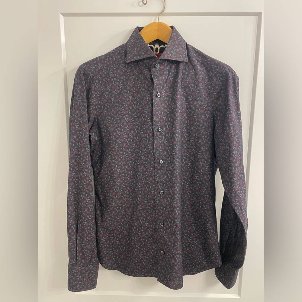 ISAIA Tonal Floral Dress Shirt 15.5 / 39 - Small Flaws, See Photos